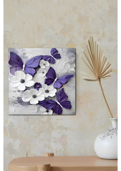 3D Görünümlü Temperli Cam Tablo – Mor Kelebek ve Çiçek Teması Uv Baskı 33X33 CM-CTK031 fırsatları