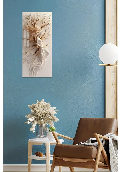 Doğa ile Bütünleşen Kadın Figürü Temalı Temperli Cam Dik Tablo 30X60 cm Ebadında Uv Baskı - DCT095