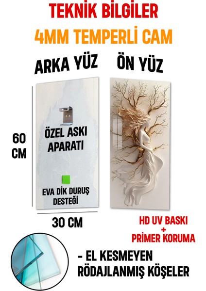Doğa ile Bütünleşen Kadın Figürü Temalı Temperli Cam Dik Tablo 30X60 cm Ebadında Uv Baskı - DCT095