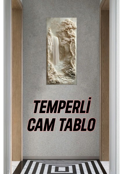 Şelale ve Doğa Manzaralı Temperli Cam Dik Tablo – 30X60 cm Uv Baskı - DCT055