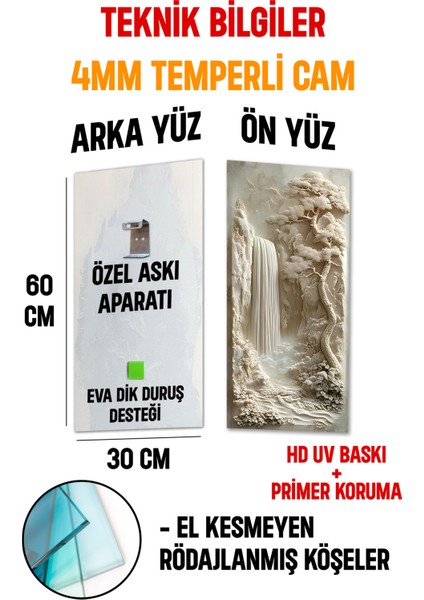 Şelale ve Doğa Manzaralı Temperli Cam Dik Tablo – 30X60 cm Uv Baskı - DCT055