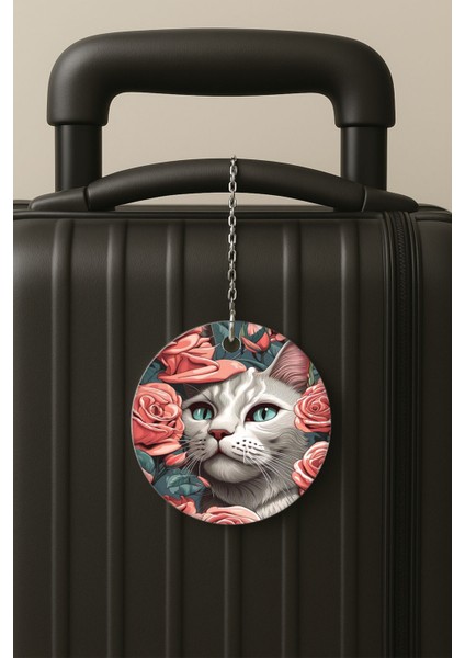 Kedi Portre Desenli Uv Baskılı Pleksi Bavul Etiketi Seyahat Tatil Valiz Etiketi
