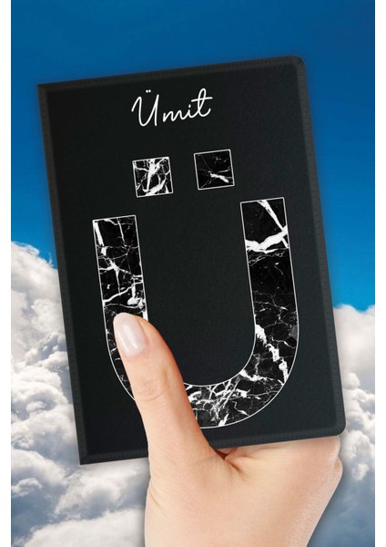 Isim Yazılı Pasaport Kılıfı Desenli Pasaport Kabı Kişiye Özel - Ü Harfi Mermer