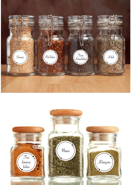 72 Adet & Baharat Kavanoz Etiketi & Suya Dayanıklı -Bakliyat - Baharat - Sticker - Etiketi