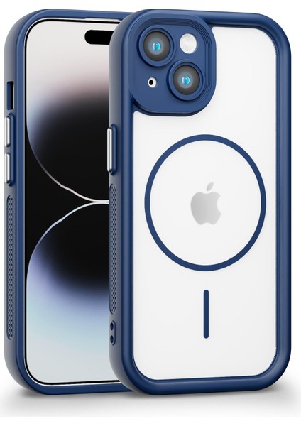iPhone 15 Uyumlu Kamera Korumalı Magsafe Wireless Şarj Özellikli Mat Silikon Lacivert Renkli Silikon Telefon Kılıfı