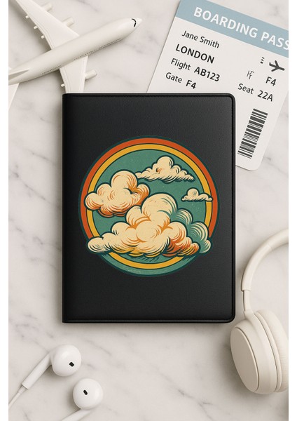 Tüm Ülke Pasaportları Için Siyah Vinleks Deri Pasaport Kılıfı Kabı Cloud