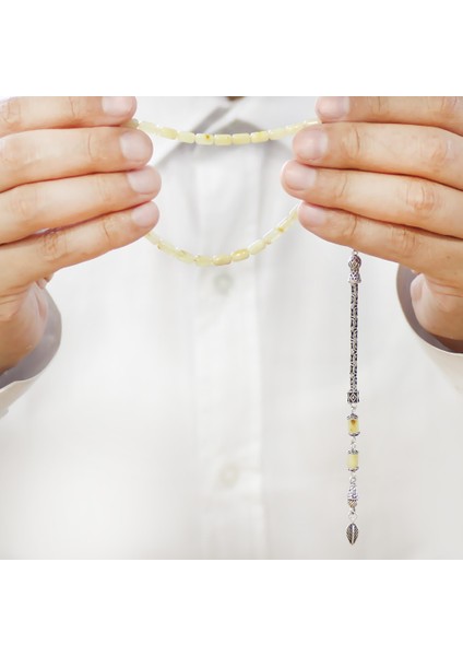 925 Ayar Gümüş Kral Püsküllü Mini Boy Kapsül Kesim Soft Sarı Beyaz Doğal Damla Kehribar Tesbih fırsatları