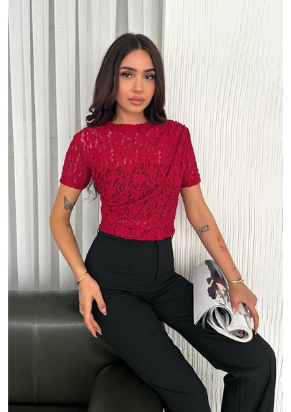 Kadın Dantel Kısa Kollu Bluz – Bold Grace