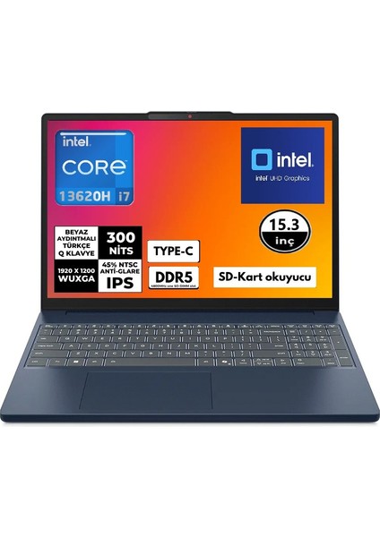 Ideapad Slim 3 I7-13620H 16GB Ddr5 1tb SSD Wuxga 15.3" IPS Windows 11 Pro Taşınabilir Bilgisayar 83K10061TR Snertech Çanta+Mouse fiyatları