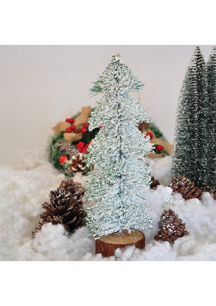 30 cm Işıklı Simli Dekoratif Karlı Çam Ağacı