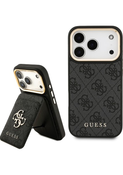 iPhone 17 Pro Uyumlu Kılıf Guess Lisanslı M-Safeli 4g Metal Büyük Logolu Kartlıklı Kapak Siyah