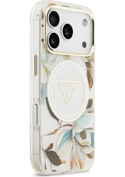 iPhone 17 Pro Max Kılıf Guess Lisanslı M-Safeli Simli Çiçek Desenli Metal Kamera Çerçeveli Beyaz fırsatları