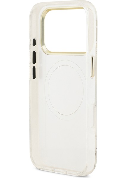 iPhone 17 Pro Max Kılıf Guess Lisanslı M-Safeli Simli Çiçek Desenli Metal Kamera Çerçeveli Beyaz