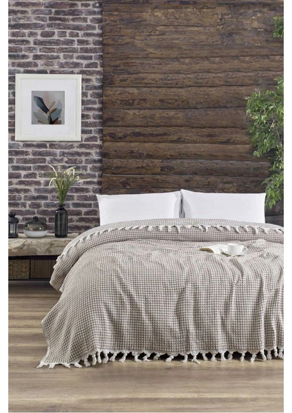 Çift Kişilik Yatak Pikesi Piramit Kahve 200 x 230 cm