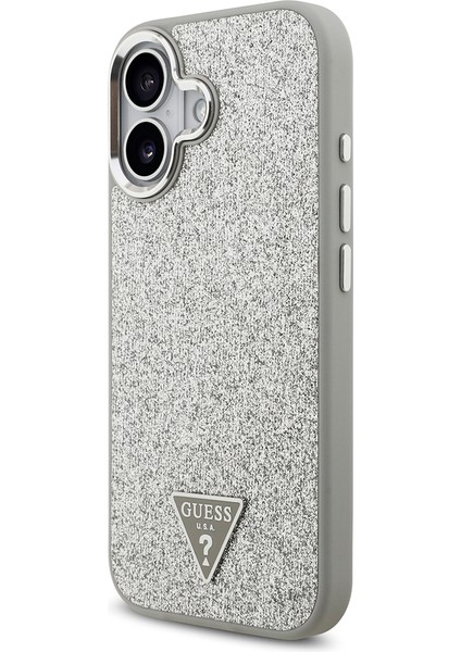 iPhone 17 Uyumlu Kılıf Guess Lisanslı M-Safeli Metal Kamera Çerçeveli Üçgen Logolu Glitter Kapak Gri fiyatları