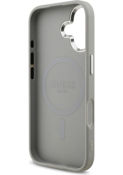 iPhone 17 Uyumlu Kılıf Guess Lisanslı M-Safeli Metal Kamera Çerçeveli Üçgen Logolu Glitter Kapak Gri