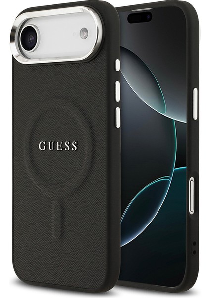 iPhone 17 Air Uyumlu Kılıf Guess Lisanslı M-Safe Özellikli Klasik Yazı Logolu Pu Deri Kapak Siyah