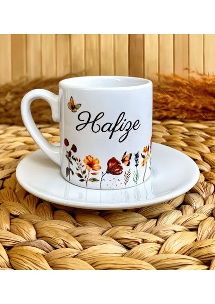 Gün Batımı Çiçekleri Temalı Kişiye Özel Isimli Türk Kahvesi Fincanı – Porselen 90 ml
