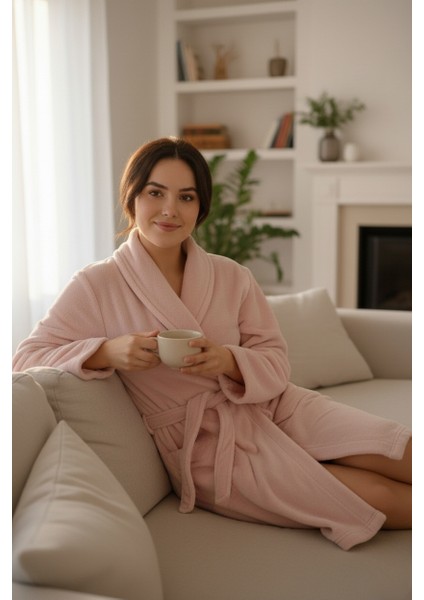 Lumor Şal Yaka Wellsoft Peluş Yumuşak Sabahlık | Pudra L/xl