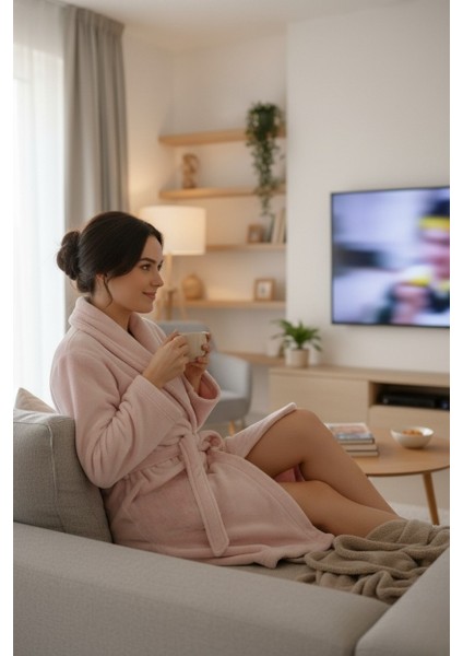 Lumor Şal Yaka Wellsoft Peluş Yumuşak Sabahlık | Pudra L/xl