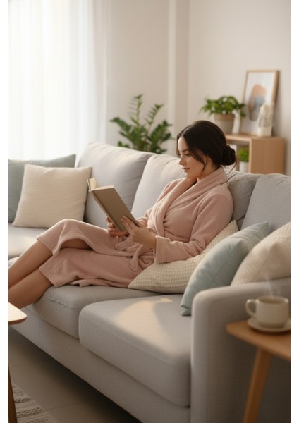 Lumor Şal Yaka Wellsoft Peluş Yumuşak Sabahlık | Pudra L/xl