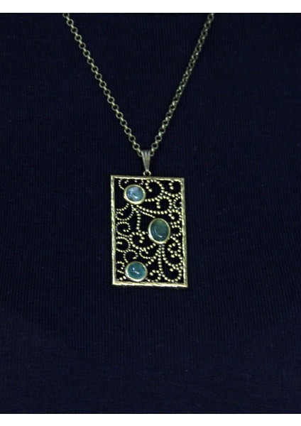 Doğal Taş Yeşil Akik 3'lü Doğal Taşlı Antik Kadın Kolye EUK45YA modelleri