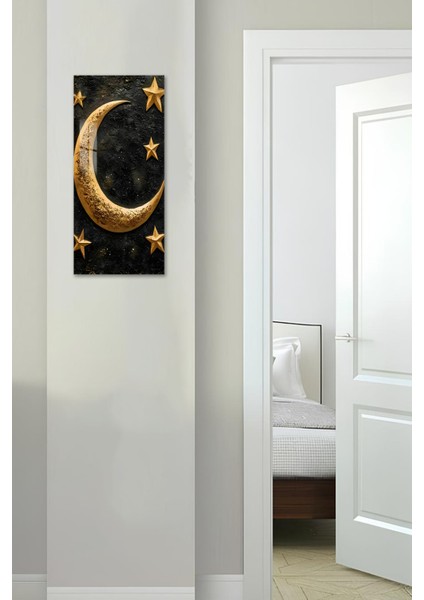 Altın Hilal ve Yıldızlar Temalı Temperli Cam Dik Tablo 30X60 cm Ebadında Uv Baskı - DCT080 modelleri