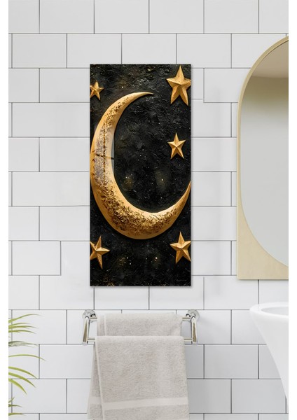 Altın Hilal ve Yıldızlar Temalı Temperli Cam Dik Tablo 30X60 cm Ebadında Uv Baskı - DCT080 fırsatları