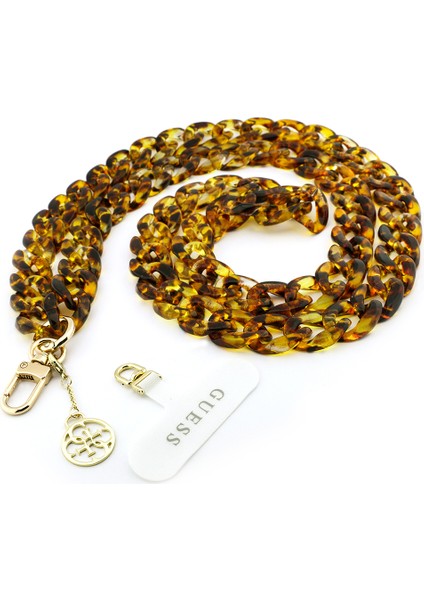 Orj Lisanslı 4g Metal Logolu Büyük Zincirli Çapraz Vücut Telefon Askı Kayışı 120CM Kahverengi