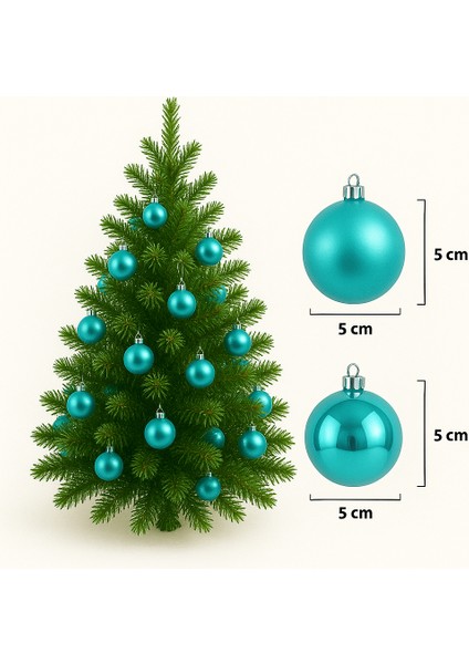 Yılbaşı Ağacı Top Süsleri, 5 cm 6 Adet, Parlak Mat Toplar, Turkuaz