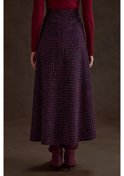 Ekose Tweed Kumaş Evaze Etek indirimleri