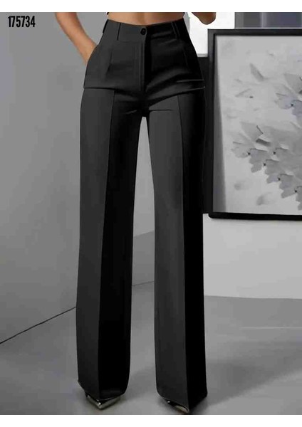 Kadın Yüksek Bel Cepli Ithal Krep Pantolon