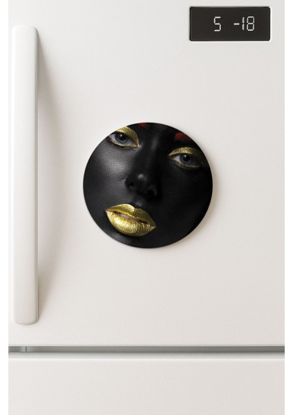 Desenli Temalı Yuvarlak Buzdolabı Magnet – 10X10 cm Altın Makyaj