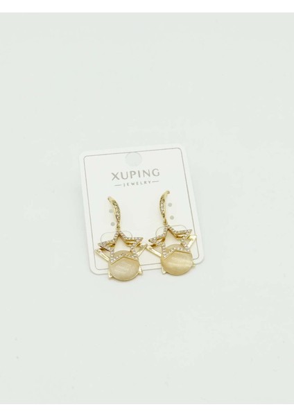 Xuping Yıldız Model Krem Taşlı Çelşk Kadın Küpe