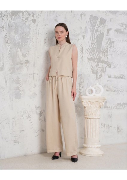 Broşlu Yelek Pantolon Takım Bej S255821 modelleri