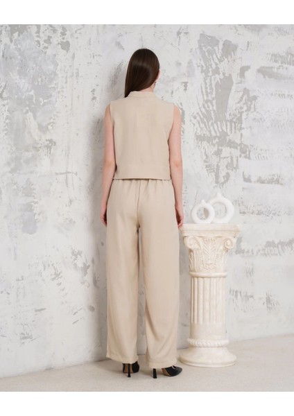 Broşlu Yelek Pantolon Takım Bej S255821 indirimleri