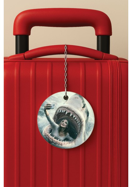 Desenli Baskılı Pleksi Zincir Aparatlı Bavul Etiketi Valiz Etiketi Köpek Balığı