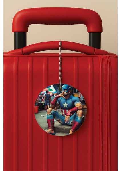 Desenli Baskılı Pleksi Zincir Aparatlı Bavul Etiketi Valiz Etiketi Captain