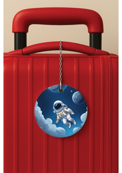 Desenli Baskılı Pleksi Zincir Aparatlı Bavul Etiketi Valiz Etiketi Astronot Resim