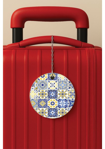 Desenli Baskılı Pleksi Zincir Aparatlı Bavul Etiketi Valiz Etiketi Italyan Seramik