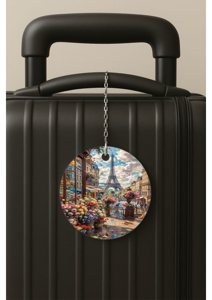 Baharda Paris Desenli Uv Baskılı Pleksi Bavul Etiketi Seyahat Tatil Valiz Etiketi