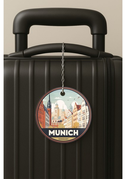 Münih Desenli Uv Baskılı Pleksi Bavul Etiketi Seyahat Tatil Valiz Etiketi