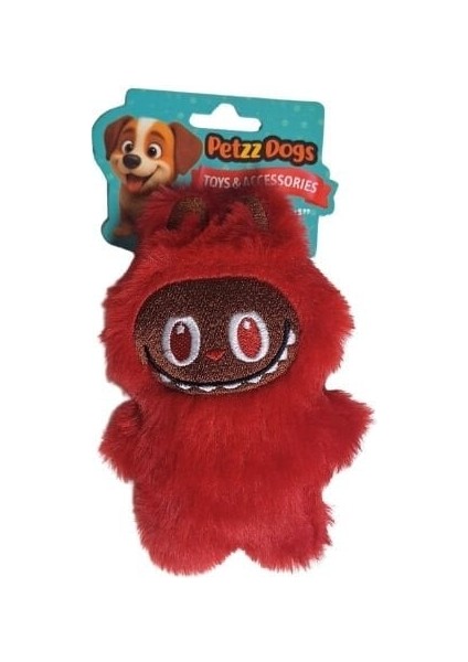 Labubu Peluş Köpek Çiğneme Oyuncağı Kırmızı 16X10 cm