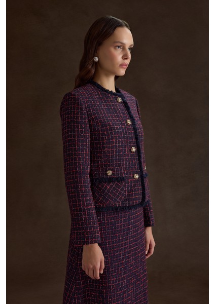 Ekose Tweed Kumaş Evaze Etek