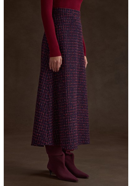 Ekose Tweed Kumaş Evaze Etek modelleri