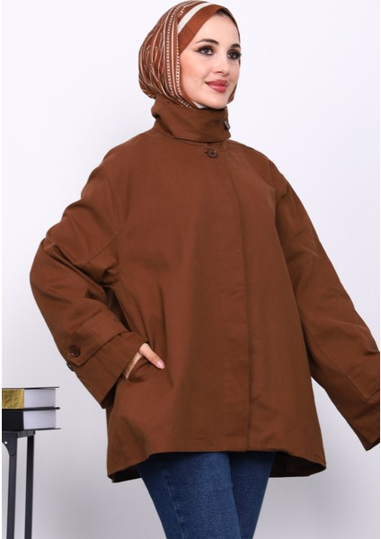 Kahverengi Düğmeli Astarlı Gabardin Ceket