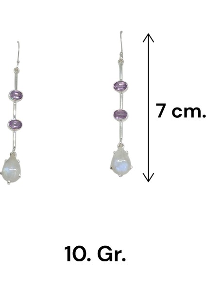 Ay Taşı ve Ametist Taşlı El Işçiliği 925 Ayar Gümüş Uzun Küpe fiyatları