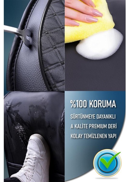 Citroen C3 Deri Oto Koltuk Kılıfı Ön Arka Set Plus Serisi Siyah Scr