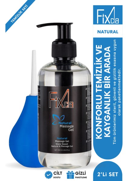 Anal Kayganlaştırıcı Jel Su Bazlı 250 ml – Aromasız Natural, Temizleme Pompası, 2’li Set,