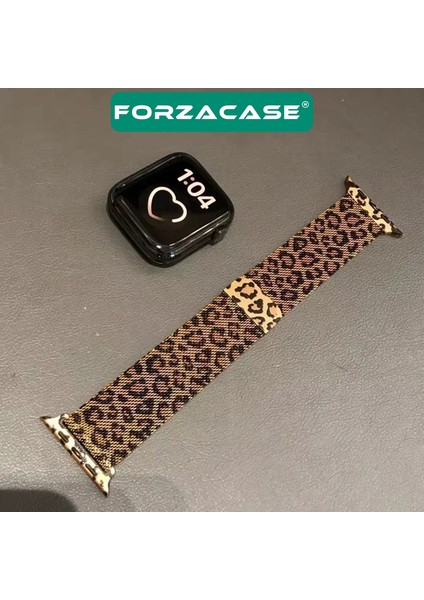 Apple Watch 42-44-45-49MM ile Uyumlu Leopar Desen Metal Mıknatıslı Kordon Kayış - FC1137 indirimleri